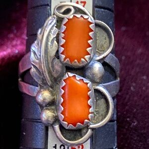 Red Coral Sterling Ring ~ marked PN.